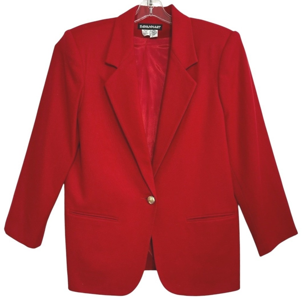 VTG Savannah Blazer Women Red 100% Pure Wool Single Button Statement Piece 14